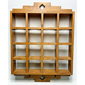 Vtg Wood Handmade Display Shelf Square Cubby Trinket Knick Knack 16 slots